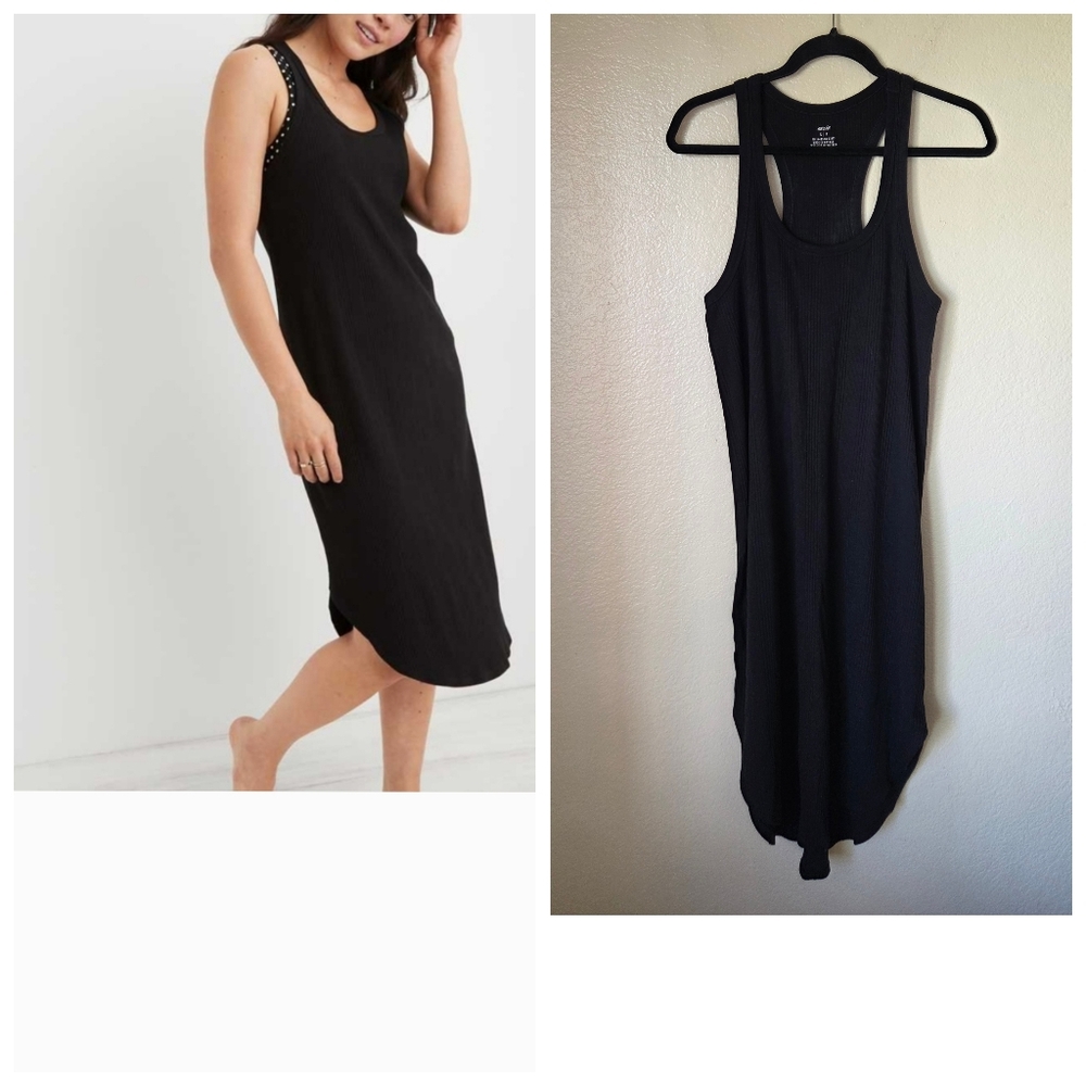 aerie Black Ribbed Tank Midi Dress